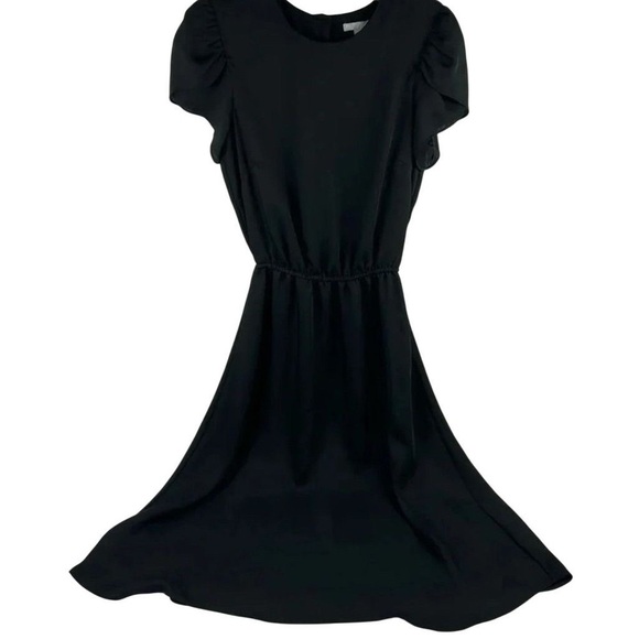 H&M Women's Black Midi Dress Size 4 Cinched Waist Puff Sleeve Button Back - Picture 8 of 10